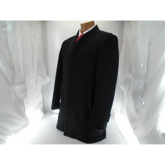 Men's Round collar Wool blend overcoat winter coat Black 40R - Picture 5 of 13